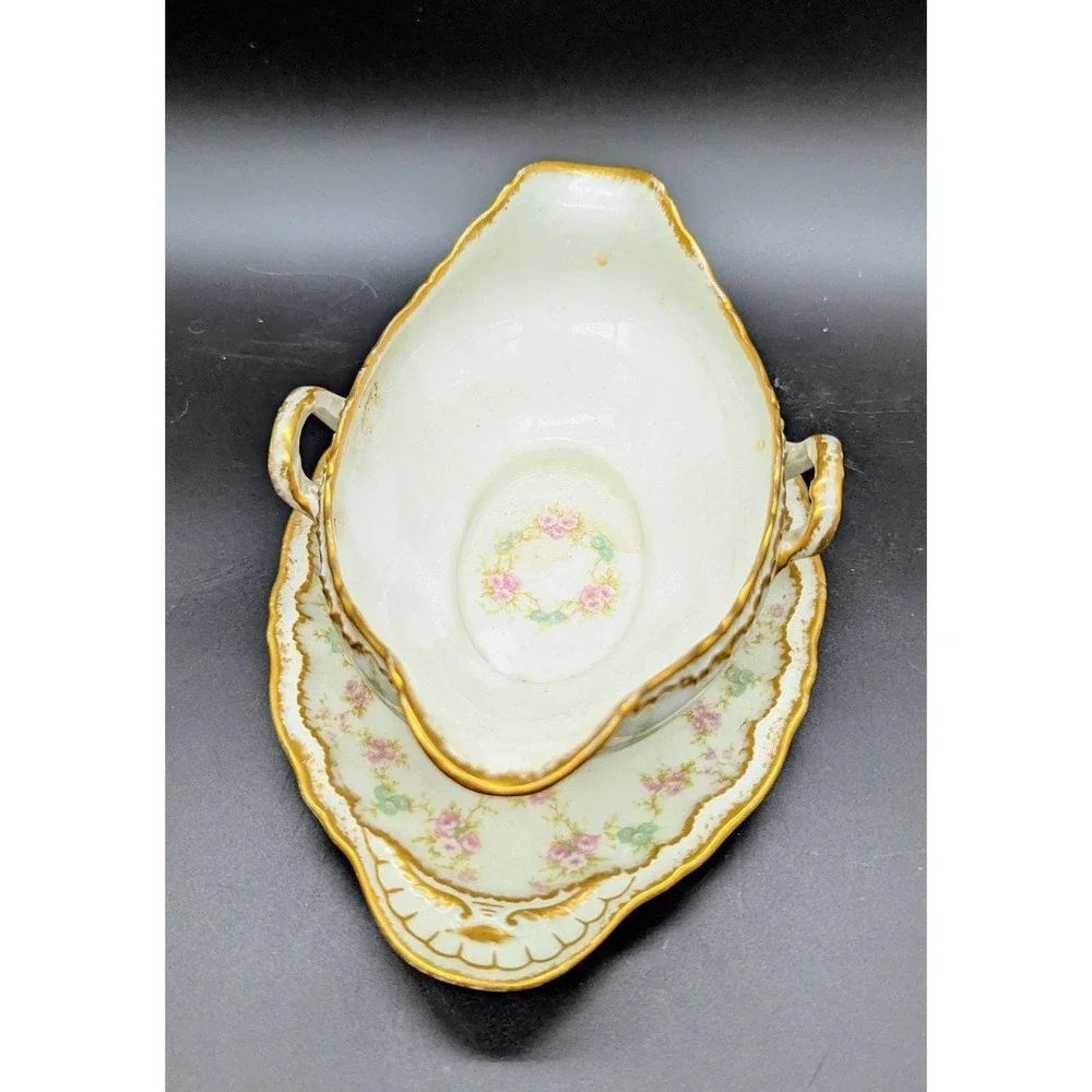 Antique Haviland Limoges Schleiger 844 Gravy Sauce Boat W Attached Underplate 9